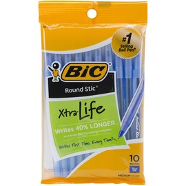 12 PACKS: BIC Round Stic Xtra Life Ball Pen, Medium Point (1.0 mm), Blue GSMP101 New