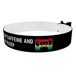 Stoffarmband Powered by Caffeine and No Sleep Gamer - Wasserfestes Satin Armband - Gamer Merchandise - Zocker Geschenksidee - Gaming Zubehör - E-Sport Accessoires - Cooles Geschenk für Gamer