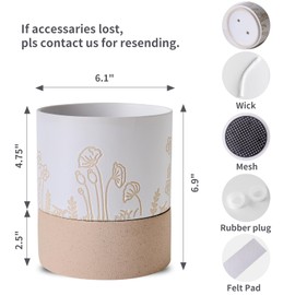 Nihow Self Watering Plant Pot: 6 Inch Ceramic Planter with Drainage Hole & Water Storage Plus for Indoor & Outdoor Plants - Cylinder Round Flower Pot for Succulent/Herbs/Violets -White & Nature