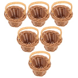 KOMBIUDA 6Pcs Mini Woven Flower Basket Decorative Handheld Rattan Baskets for Home Decor Doll House Wedding and Party Use Rustic Tiny Storage