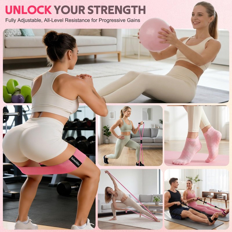 WALITO 15 PCS Pilates Kit, Adjustable Pedal Resistance Band with