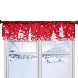 Grelucgo Embroidered Snowman Rod Pocket Kitchen Window Curtains Valance 58×14 Inches for Christmas Holidays (Snowman A)
