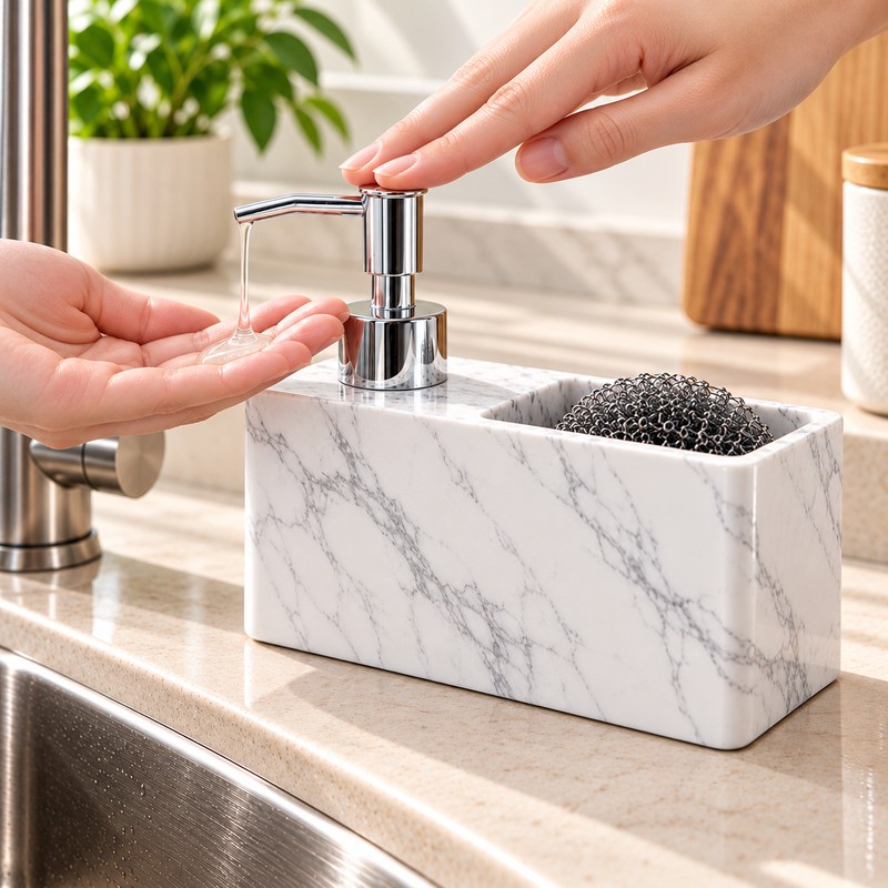Kitchen Soap Dispenser with Sponge Holder for Sink Organization –