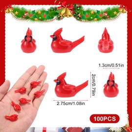 100uds Figuras Mini de Cardenal Rojo en Resina, Pequeños Adornos de Navidad para Regalo Jardín Miniatura Decoración Pastel Manualidades