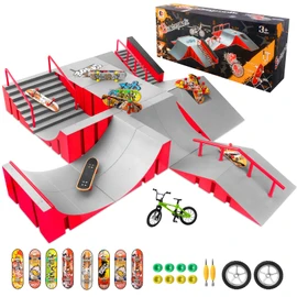 CS COSDDI Finger Skateboard Park Kits,14 in 1 Skateboard Finger Toys with 8 Finger Skateboards & 14 Skatepark Deck Ramp,Finger Bike for Boys or Girls Gift,Mini Finger Skateboards Ramp Accessories Set