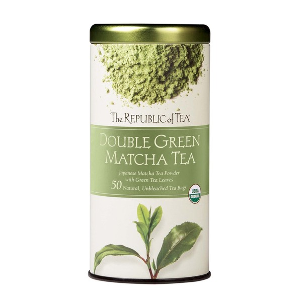 The Republic of Tea Organic Double Green Matcha, Gourmet Blend of Organic Green Tea And Matcha Powder, 50 Count