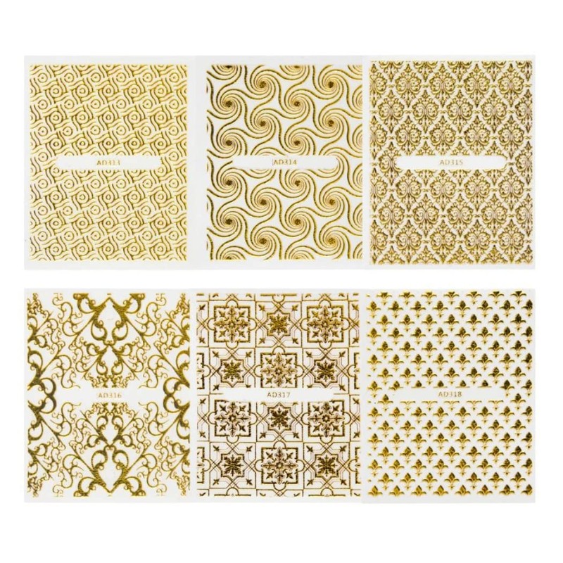 HappyHome Nail Stickers, Just Stick, Gold, Flower, Lace, Botanical, Random,