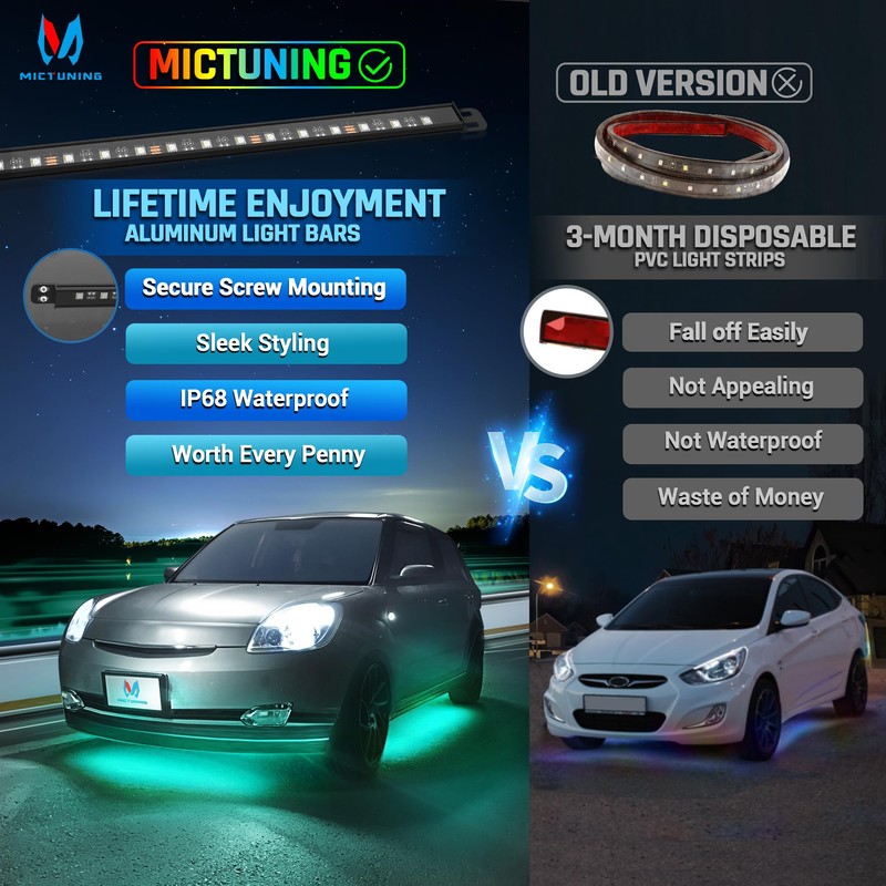 MICTUNING N8 RGBW Underglow Light Bars for SUVs, App/Remote Control,
