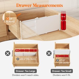 Lifewit 8" High 6 Pack Deep Drawer Dividers, 13.8-22.5" Adjustable Dresser Drawer Divider, White Drawer Organizer for Clothes, Tall Drawers Separators for Dresser, Kitchen, Bedroom, Cabinet, Office