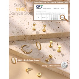 Chriscoco 10Paar Ohrringe Set Gold Chirurgenstahl Ohrringe Damen Medizinische Ohrstecker Creolen Silber Hypoallergene Piercing Ohr Knorpel Tragus Helix Piercings