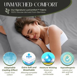 DECOLURE 100% Organic Viscose Derived from Bamboo Sheets King Size 6pcs - Ultra Soft & Luxuriously Cooling, 17" Deep Pocket, Double Stitching, Perfect for Hot Sleepers - King Bed Sheets (Midgrey)