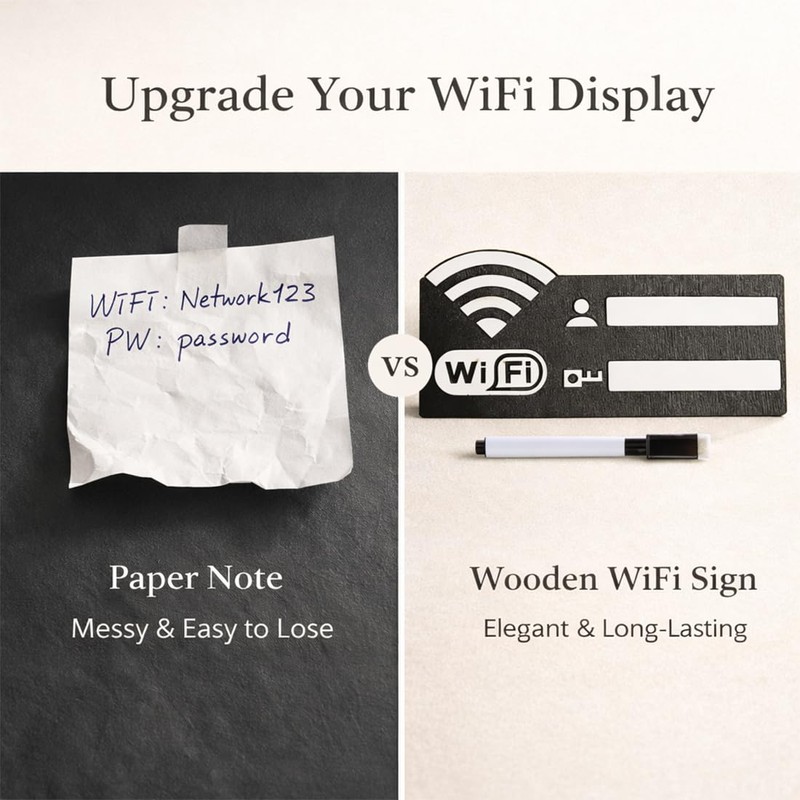 1 PCS Cartello WiFi in Legno con Pennarello, 22x10 cm,
