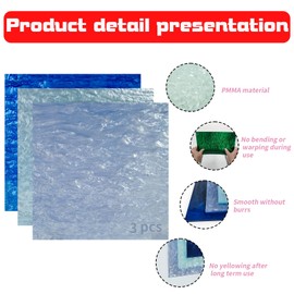 TOEPODO Pearlescent Ripple Cast Acrylic Sheets 1/8 Thick for Laser Cutting Plexiglass Sheets for Art Design Crafting DIY Home Decore Festival Ornaments (3, Metal Blue, 8x12 Inch)