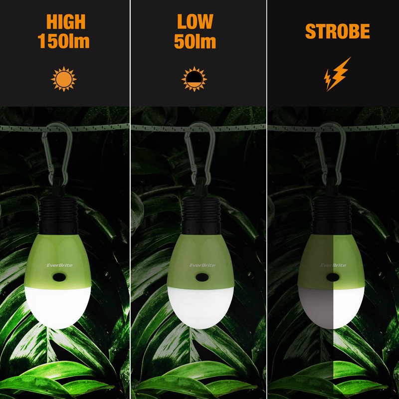 EverBrite Rechargeable Camping Light, 3 Modes with Clip Hook, Green