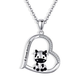 JERWLI Cute Cow Necklace For Women 925 Sterling Sliver Animal Cow Pendant Necklace Cow Jewelry Gifts for Women Lover