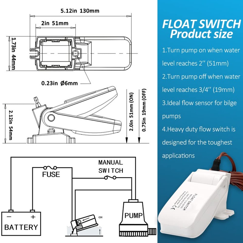 HUIXHAO Bilge Pump 12 V 1500 GPH Boat Bilge Water