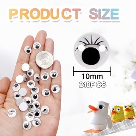TOAOB 210pcs Black Wiggle Googly Eyes Self Adhesive with Eyelashes Round 10mm Plastic Sticker Eyes for DIY Crafts Scrapbooking Decoration
