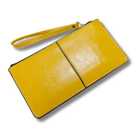 Capprecier Long Wallet, Compact Wallet, Women's, Zipper, Clutch, Slim Wallet, Thin, Lightweight Wallet, PU Leather, Strap, Stylish, yellow