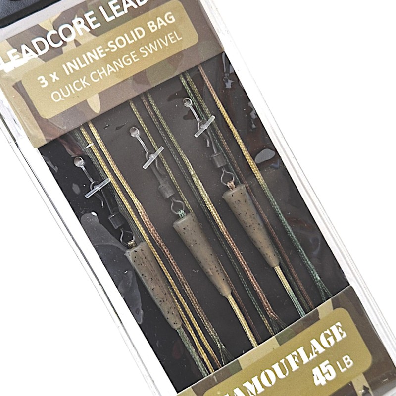 TJR Tackle Camo Solid Bag Inline Leadcore Leaders QC Swivel