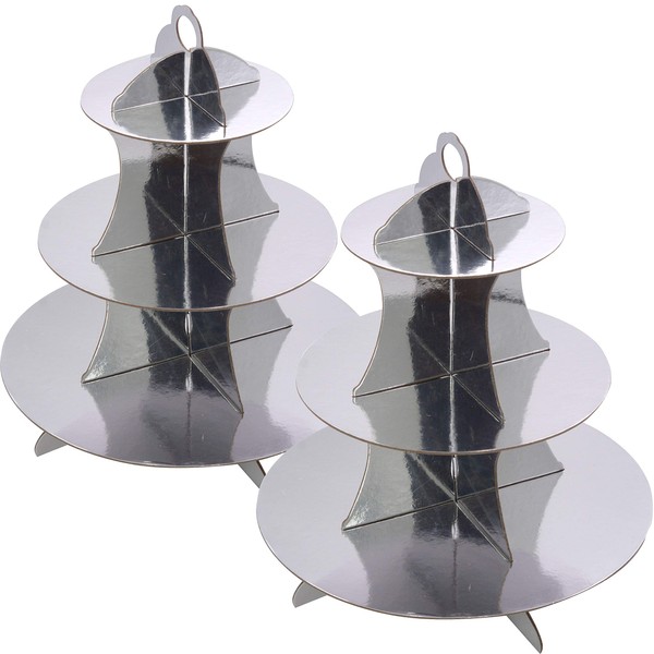 3-Tier Silver Cardboard Cupcake Stand/Tower 2-Set (2, Silver)