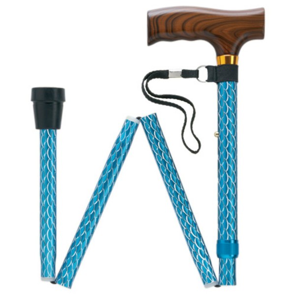 Scallop Etched Folding Cane Color: Blue