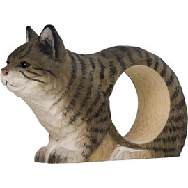 Wildlife Garden WG4565 Napkin Ring Cat - Hand Carved Wooden Napkin Ring for Table Decoration