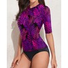 Daci Women Purple Leaf 2 Piece Rash Guard Short Sleeve