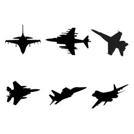Fighter Jet Aircraft 6 Sticker Pack Light Switch Sticker - Car Bumper Sticker - Aircraft Sticker - Military Sticker - Airplanes - Cute Stickers - Plane Gifts (Black)