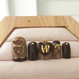 Brown Bear Handmade Nail Tips - Ballerina M / 브라운 베어 수제네일팁 - 발레리나M