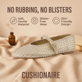 CUSHIONAIRE Women's Bistro Woven Mary Jane Flat +Memory Foam, Wide Widths Available, Woven Gold 9W