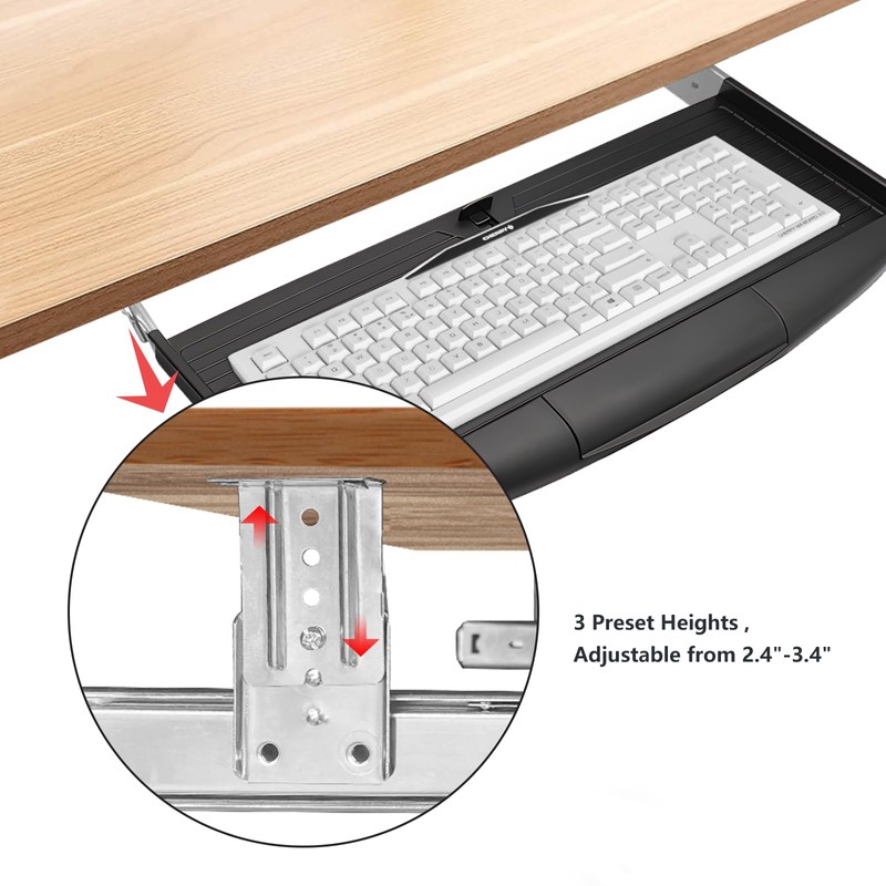 22"Wx11"D Under Desk Keyboard Tray Slide Out, Pull Out Keyboard