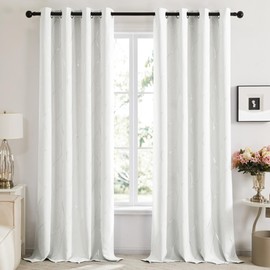 Deconovo Blackout Curtains - Silver Wave Line Print, Thermal Insulated, Noise Reducing, Privacy Drapes for Bedroom & Living Room (52W x 84L Inch, White, 2 Panels)