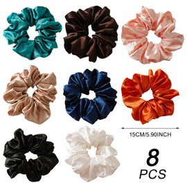AWAVM 7Pcs Large Satin & Silk Scrunchies Set - Extra-Wide Hair Ties for Thick Hair, No Breakage Silk Hair Accessories for Women Girls (Color Pack)