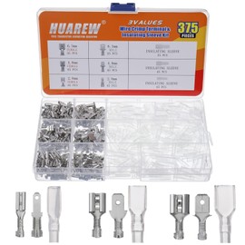 HUAREW 3 Values 375 Pcs 2.8/4.8/6.3mm Male and Female Wire Spade Connecto Crimp Terminal Insulating Sleeve Kit for Car Audio Speaker Electrical Wiring