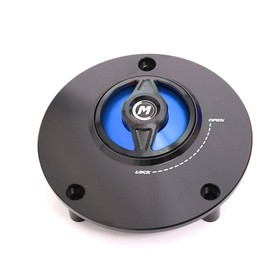 Autobahn88 Motorcycle Fuel Tank Cap, Keyless, Quick Lock/Release, compatible with Ducati ST3 / ST4 (all series) (All Year), (Blade Style) (Body-Handle-Cap = Black-Black-Blue)