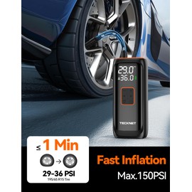 TECKNET Tyre Inflator Portable Air Compressor, 6000mAh & 150PSI Electric Air Pump with LED Light, Accurate Pressure LCD Display, Cordless Mini Trye Pump Fast Inflation for Car, Motorcycle, Bike, Ball