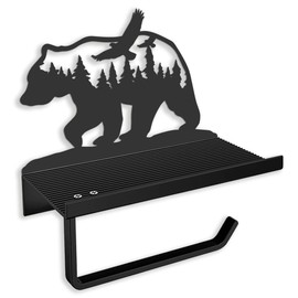 Bear Toilet Paper Holder with Shelf，Rustic Cabin Bathroom Decor, Farmhouse Forest Theme Kitchen Bathroom Decor, Black (A)