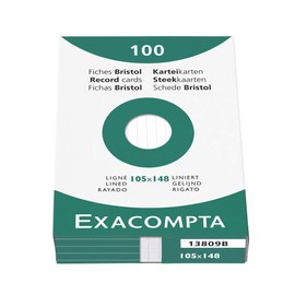 Exacompta 13809B Index Cards Lined DIN A6 in Cardboard Box 10.5 x 14.8 cm Ideal for School and University for Learning White Pack of 100