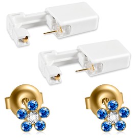 CHUANCI PAIR Disposable Sterile Ear Piercing Unit Flower/Butterfly Ear Tragus Piercing Gun Home Use NO PAIN Piercer Tool Machine Kit Stud (PAIR Gold Blue Cz Flower)