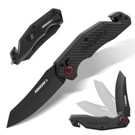 ARROW Pocket Knife for Men, 3.5" Folding Knife with Seatbelt Cutter, Glass Breaker, Pocket Clip, Safety Button Lock, Compact EDC Knives for Outdoor, Survival, Hunting