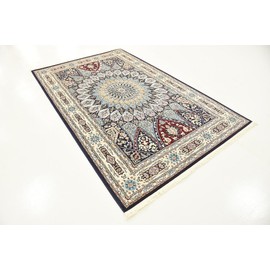 Unique Loom Narenj Collection Classic Traditional Medallion Textured Navy Blue Area Rug (5' 0 x 8' 0)