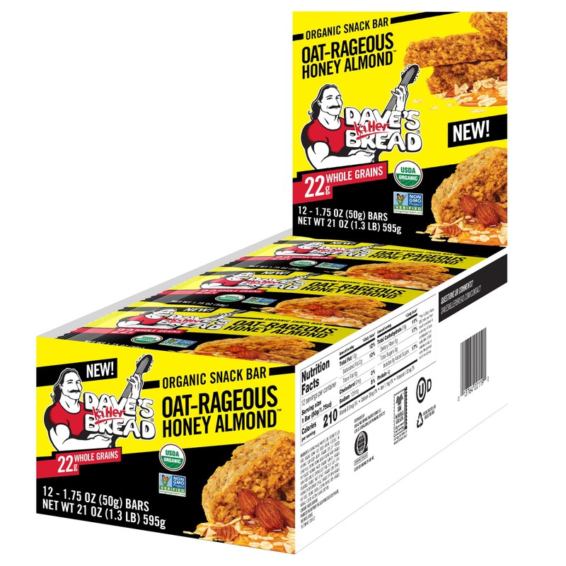 Dave's Killer Bread Oat-Rageous Honey Almond Organic Snack Bars, 12