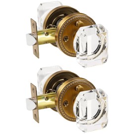 SORWDUERM 2 Pack Antique Brass Door Knobs - Crystal & Glass, Zinc Alloy for Bedroom & Bathroom Interior Privacy Doors