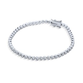 Holiday Party Bridal Clear Cubic Zirconia Circlet Solitaire AAA CZ Thin Bubble Bezel Set Tennis Bracelet For Women Wedding Silver Plated 8 Inch