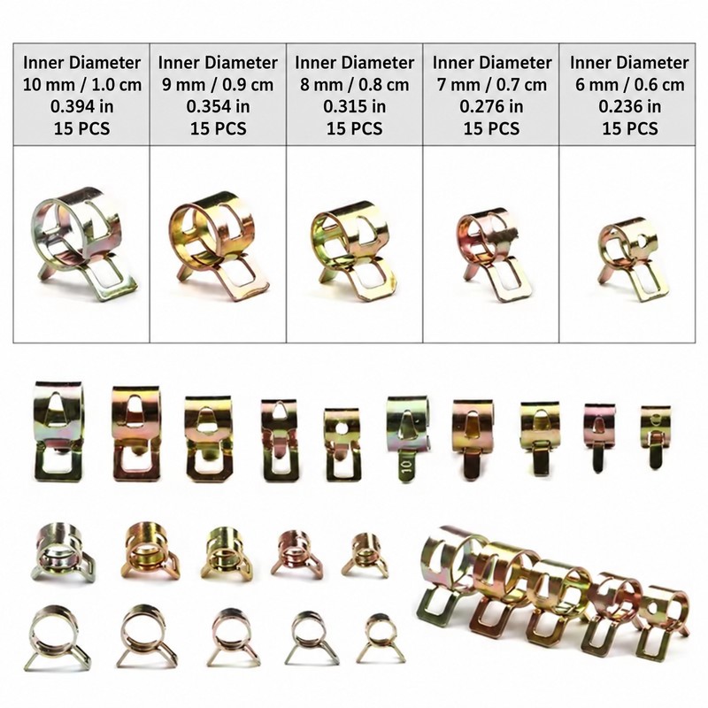 75-Piece Spring Hose Clamp Assortment Kit – 6–10mm Inner Diameter