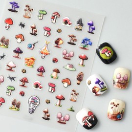 LBPEPAMZ 5D Embossed Mushroom Snail Nail Stickers Fairytale Style Self-Adhesive Designs Nail Decals Spring Summer Cute and Dreamy Supplies for Women Girls Nail Art Decorations
