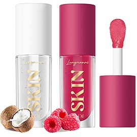 Aceite Hidratante para Labios  Lip Oil Gloss, Non-Sticky Fruit Flavored, 2-Pack (Raspberry  Coconut)                                                  