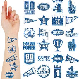 Landhoow 240 Pcs Blue Team Spirit Tattoos Temporary Glitter Go Team Tattoos Football Temporary Tattoos Party Costume Accessory Tattoos for Team Spirit Supplies