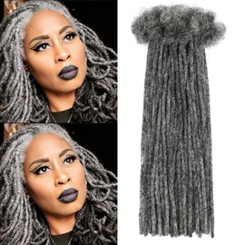 Loc Extensions Human Hair Dreadlock Extensions Human Hair 0.6CM Width Locs Extensions Bundles for Women Men Kids Full Handmade Permanent Locs Can Be Dyed and Bleached 30Strands(Gray,12 Inch)