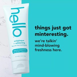 Hello Antiplaque Whitening Fluoride Free Toothpaste Pack Of 3 Peppermint 4.7Oz